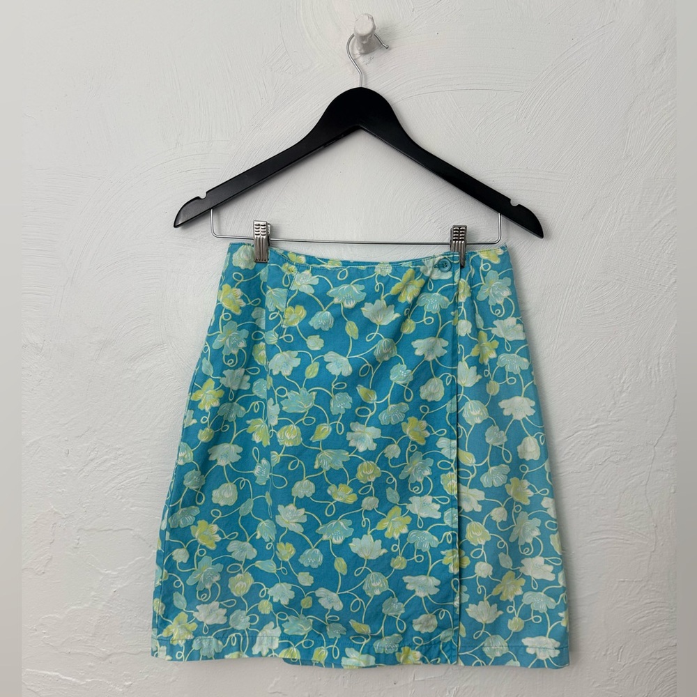 Vintage Turquoise Floral Wrap Mini Skirt